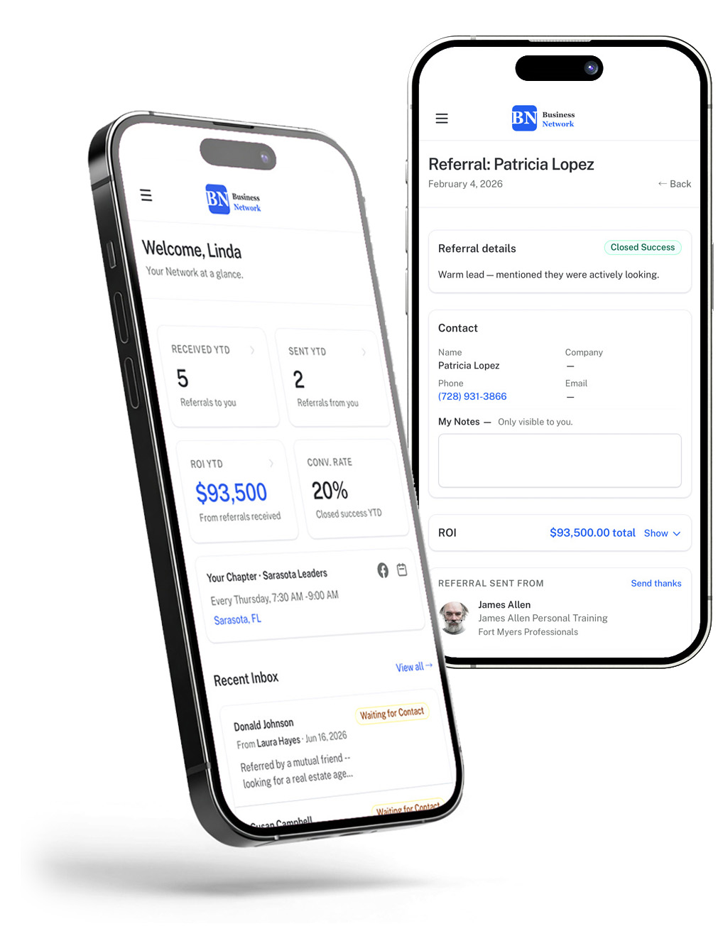 Referral Grove on two mobile phones